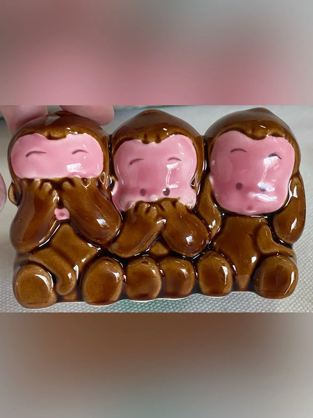 VTG Three Wise Monkeys Ceramic Coin Bank Japan Mid Century Retro Kitschy MCM